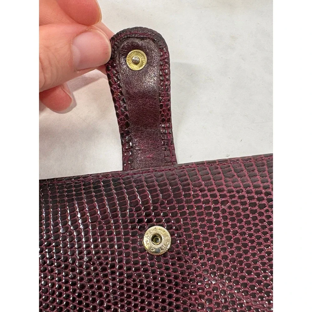 Lederer Italy Vintage Burgundy Lizard Embossed Leather Photo Card Holder Wallet